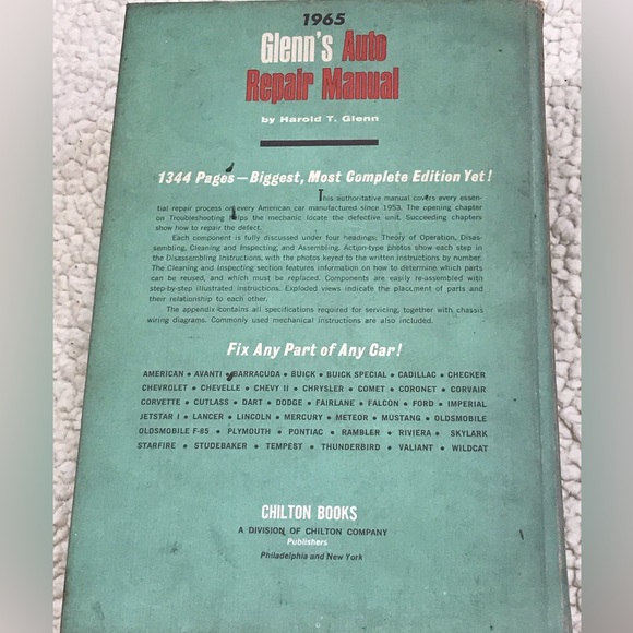 Vintage Glenn's Auto Repair Manual Every American Car 1953 to 1965 Chilton Book - Picture 13 of 16